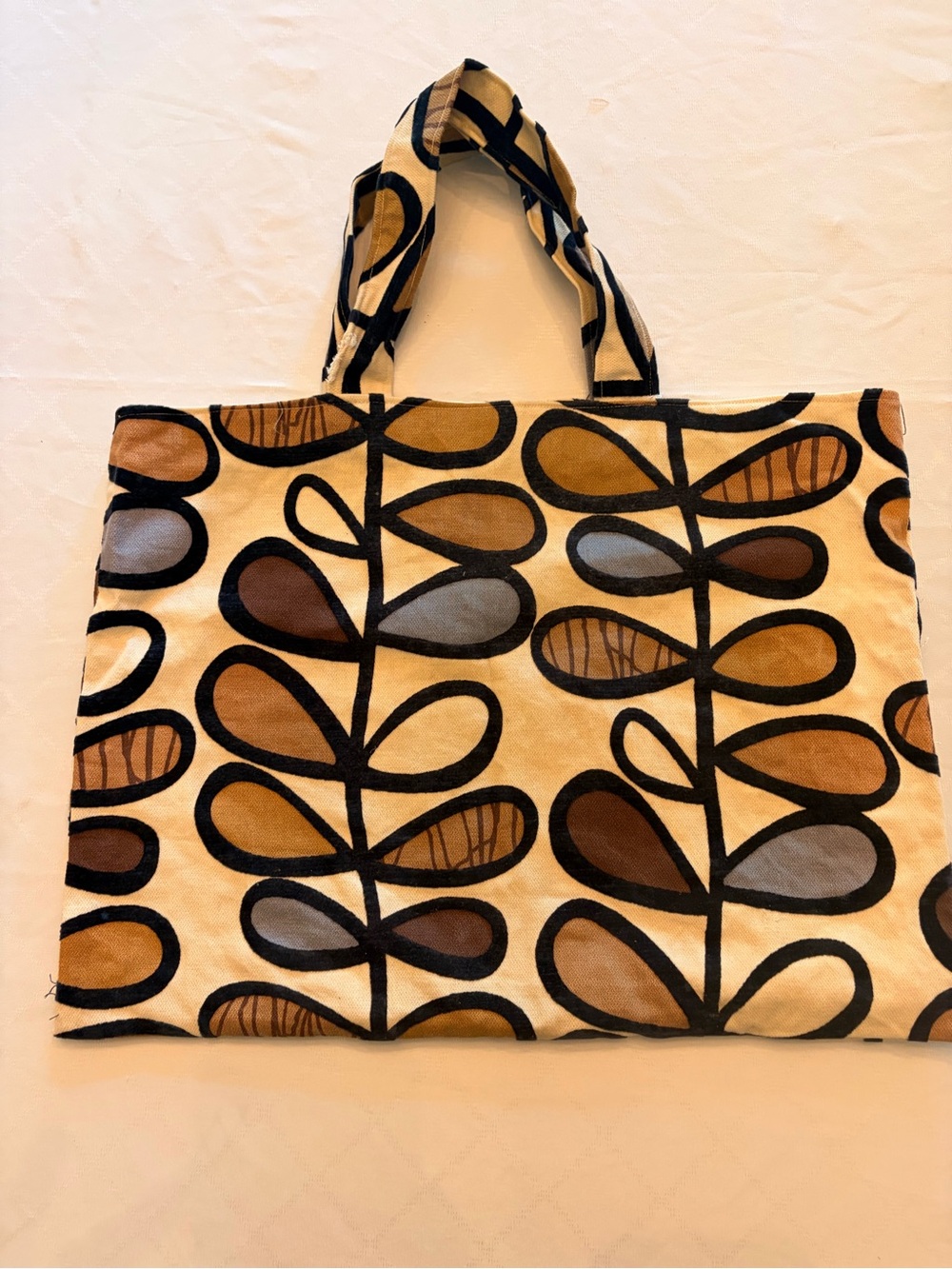 Canvas Tote Bag in Cream with Brown & Gray Leaf Pattern